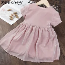 Keelorn/платье для девочек; повседневные летние милые платья для девочек; однотонное праздничное платье принцессы с рюшами на День рождения; Vestido; Детские платья; торжественные платья для девочек