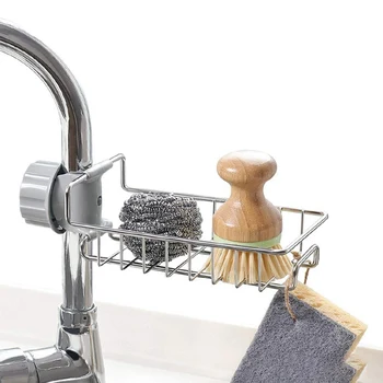 

1pc Stainless Steel Faucet Storage Racks Adjustable Sink Rag Sponge Draining Rack Kitchen Bathroom Soap Storage Holders Shelves