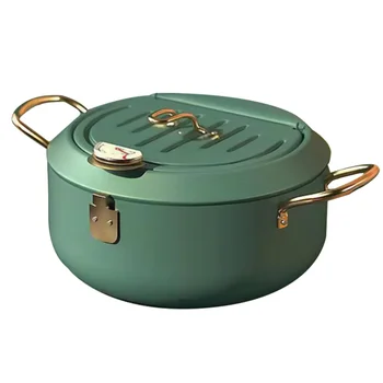

Household Frying Pot with Thermometer Mini Size Fry Pot with Drainer Rack