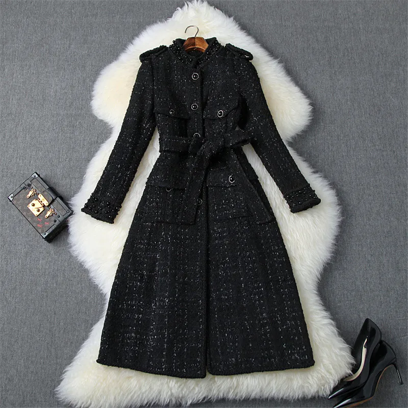 Подиум дизайнерское Элегантное длинное женское пальто с заклепками осень зима однобортное средней длины белое/черное шерстяное Женское пальто