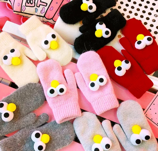 Winter plush warm and cold cute big eyes gloves J03