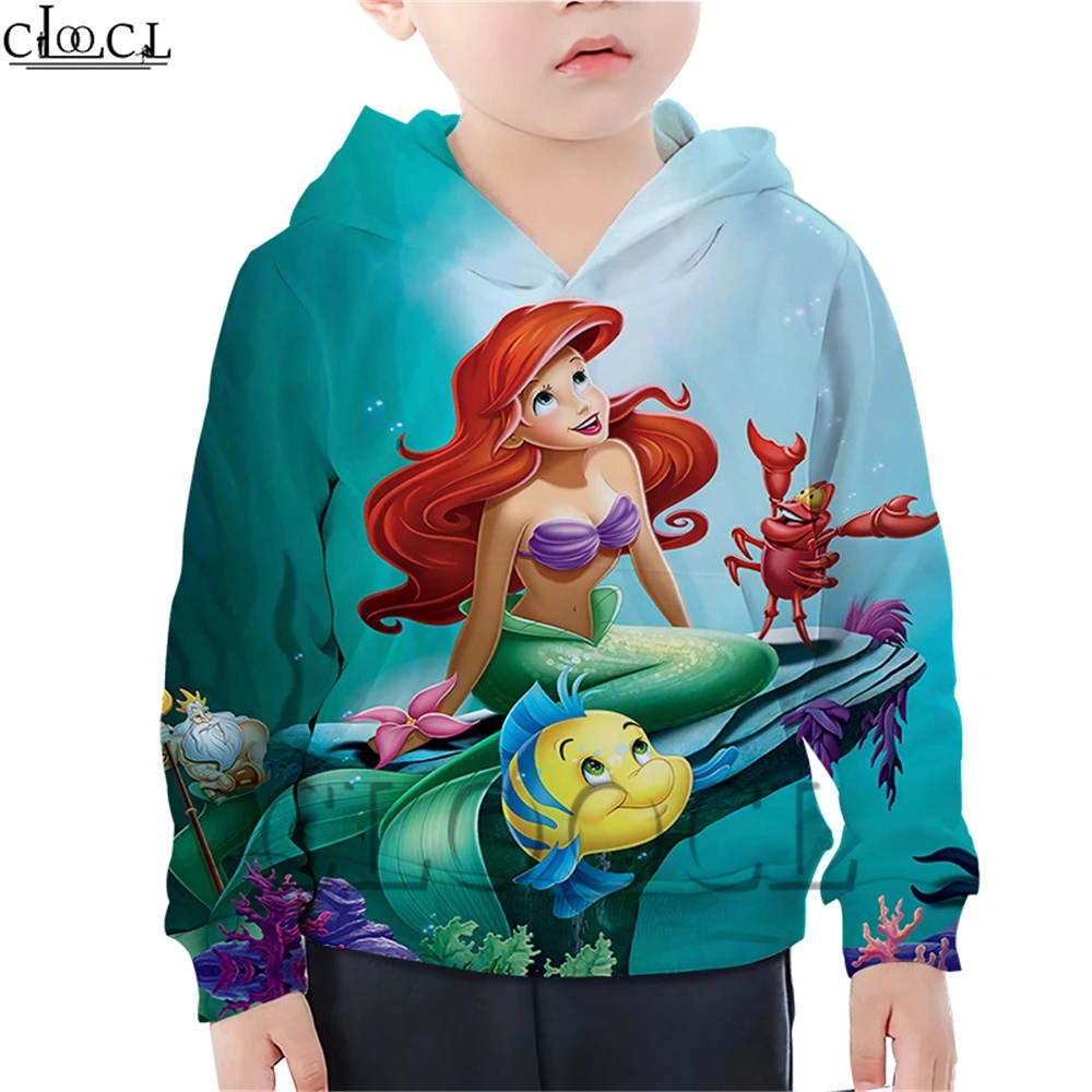  Kids Hoodie Baby Boy Girl 3D Mermaid Ariel Print T Shirt Children Clothing Casual Sweatshirt Cartoo