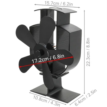 

5 Blades Heat Fireplace Powered Stove Top Fan Wood Log Burner Eco Friendly Black