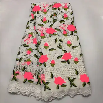 

Peach New Designs African Lace Fabrics 5Yards Guipure Lace Fabric High Quality African Cord Lace Fabric For Wedding Dress