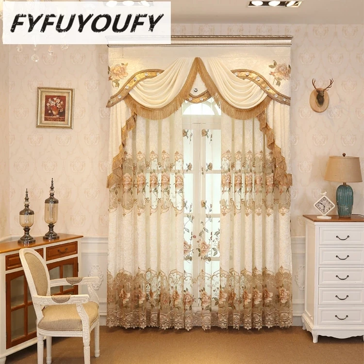 

Polyester European Luxury elegance Embroidery Blackout curtain for living room/ Kitche French Window Drapes Shading Cloth Decor