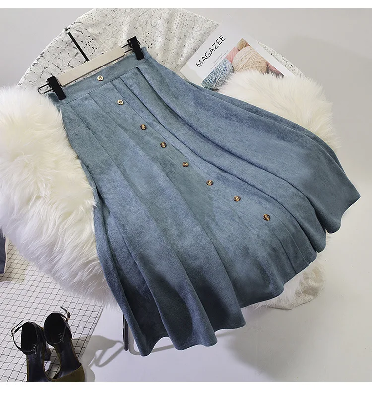 Winter New Style Retro Loose Casual High-waisted Suede Skirt A- line Skirt Mid-length Women's