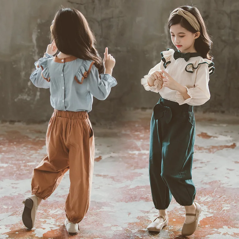 Preppy Style Girls Clothes Sets Spring Autumn Long Sleeve Shirts + Shirts 2PC Baby Kids Clothes Casual Teenager School Uniform