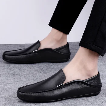 

Men's genuine Leather Shoes Men Slip-on Loafers Shoes outdoor Breathable Footwear Fashion Shoes moccasins Men Casual Shoes