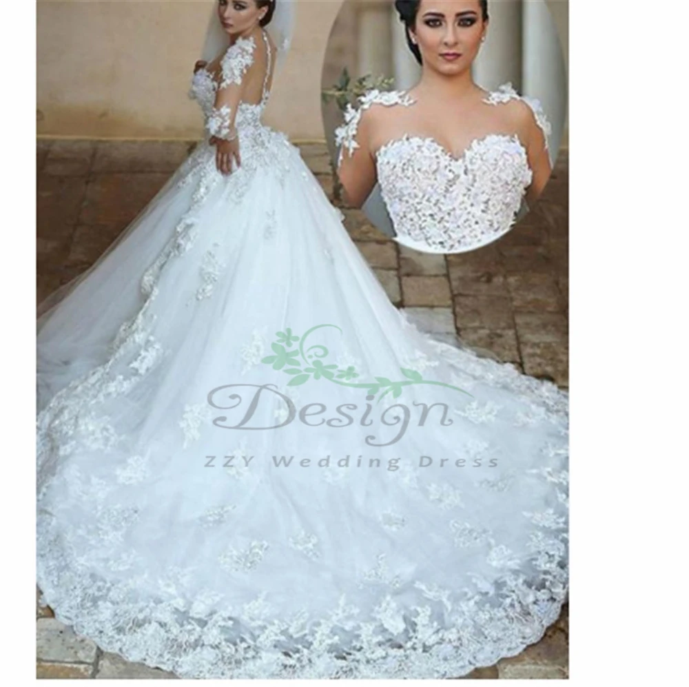 Удивительные Белые Длинные рукава с аппликацией цветы Vestido De Noiva Curto круглый вырез бальное платье свадебное платье плюс размер