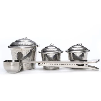 

Tea Set (2 + 1 Piece)-Combination Set, Including 1 Large and 2 Single Cups, and Metal Spoon with Clip, Stainless Steel Tea Maker