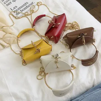 

Mini Heart Chain Women's Handbags Purse Pu Ladies Round Top-handle Hand Bags Small Woman Shoulder Evening Clutch Totes Bags 2019