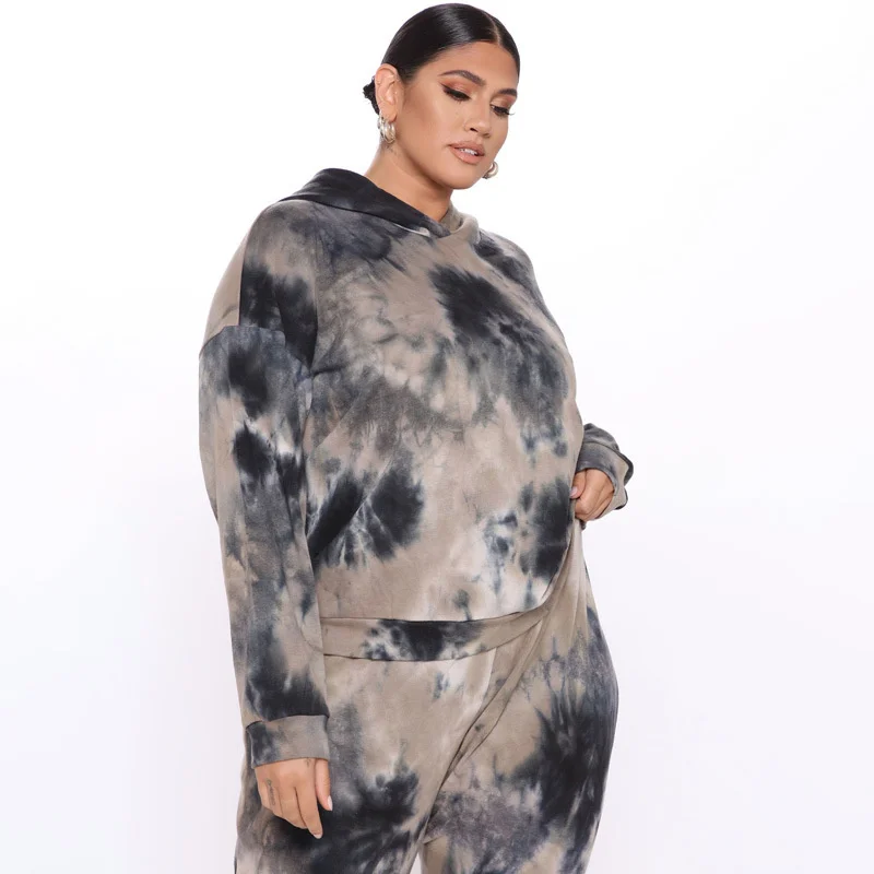 Conjunto de Duas Conjuntos de Correspondência Outono Peças Tamanho Grande Feminino Agasalho Hoodies Pulôver Topo Calças Compridas Nova Tie Dye Casual 2 Peça Roupas 8 Plus size Conjuntos