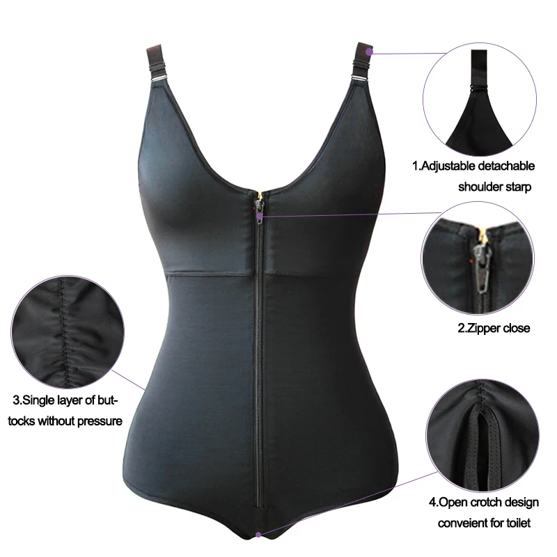 New Womens Plus Size Bodysuit Shapewear Slimming Tummy Control Full Body Shaper Panty Style Clip & Zip with Bra Waist Belt Fajas - Image 4