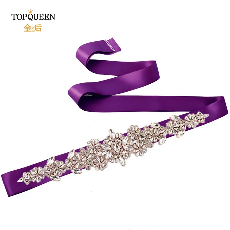 purple TOPQUEEN S325-RG, розовое золото, свадебный пояс, Алмазные Пояса для платьев, декоративные ремни для женщин, свадебное платье, пояс для формального платья - Цвет: purple