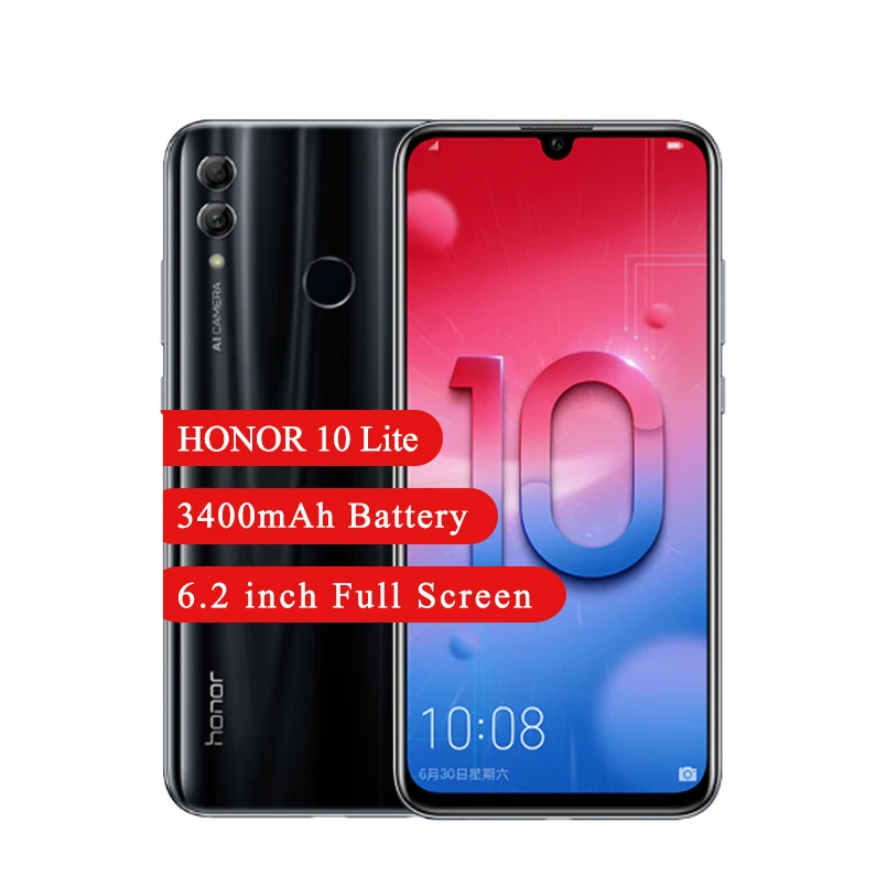 Honor 10 Lite Android 9.0 Smartphone 6.21 Inch Kirin 710 Octa Core 13MP Achteruitrijcamera 4Gb Ram 64Gb rom 3400Mah Smartphone