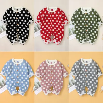 

Newborn Baby Girl Rompers Spring Autumn Winter Clothes Knitted Sweater Polkal Dots Long Sleeve Romper Outfits 3-18Months