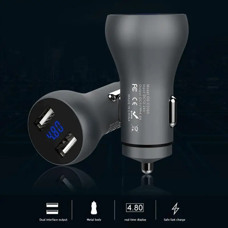 Хорошая-она GS-C0065 2 зарядных порта USB для автомобиля Зарядное устройство цифровой Дисплей 5V 4.8A телефонный адаптер