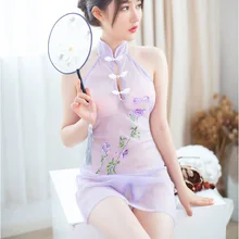 Fanala вышитый бантик прозрачный тонкий Fit Cheongsam сексуальное белье взрослый секс продукт