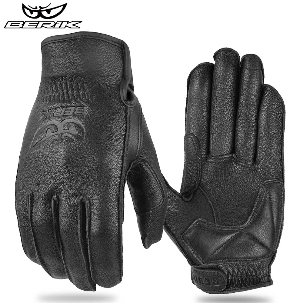 BERIK Retro Leather Motorcycle Racing Glove Guantes Moto Luvas Full