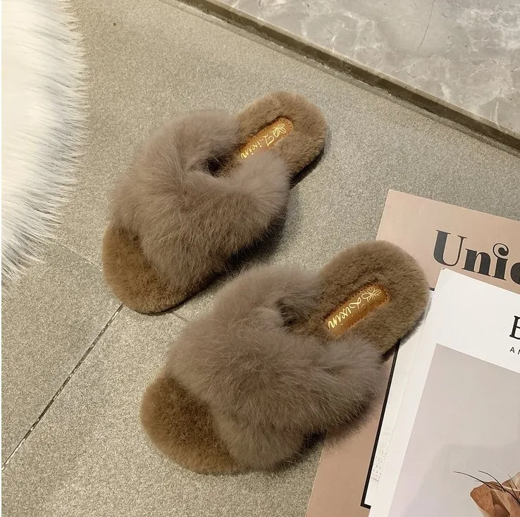 Natural Sheepskin Winter Warm Fur Slippers Women Home Shoes Indoor Slipper Luxury Wool Slippers Woman Casual Slippers