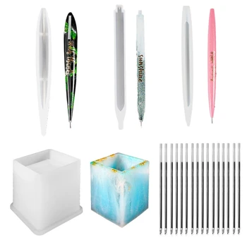 

19Pcs Ballpoint Pen Silicone Epoxy Resin MoldsPen Container Molds Ballpoint Refi