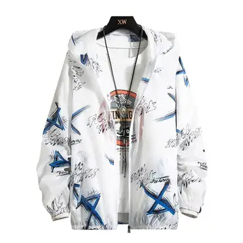

2020 New Sunscreen clothes Stitching Print Windbreaker Jacket Men Long Sleeve Coat Casual Men's Thin Jacket Outwear Fashion Male