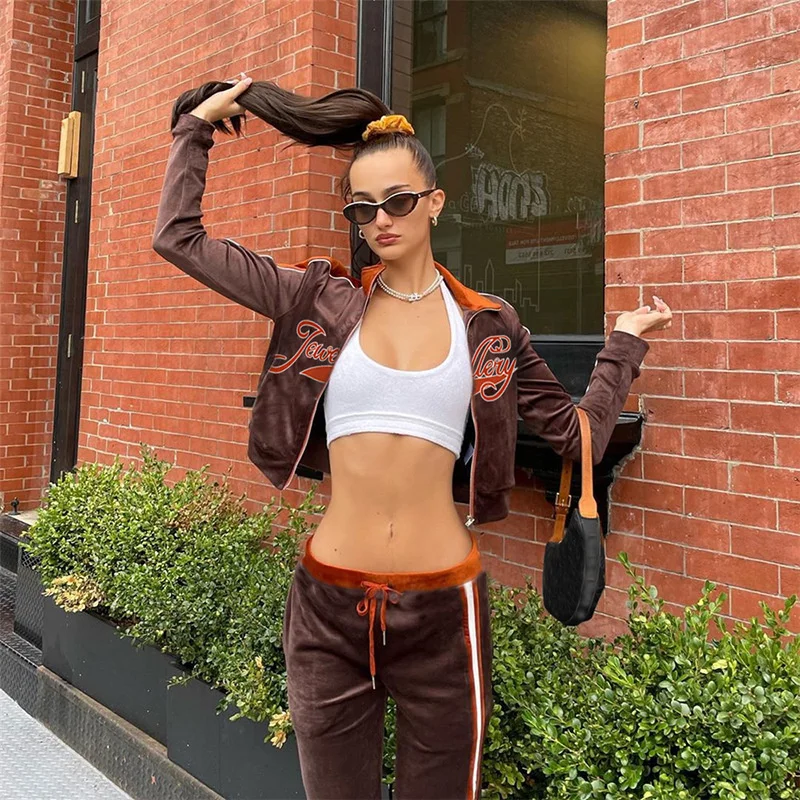Y2k Spring Autumn Two Piece Women's Set 2022 Streetwear Casual Sports Letter Embroidery Long Sleeve Jacket Pants Women Tracksuit plus size pant suits for weddings