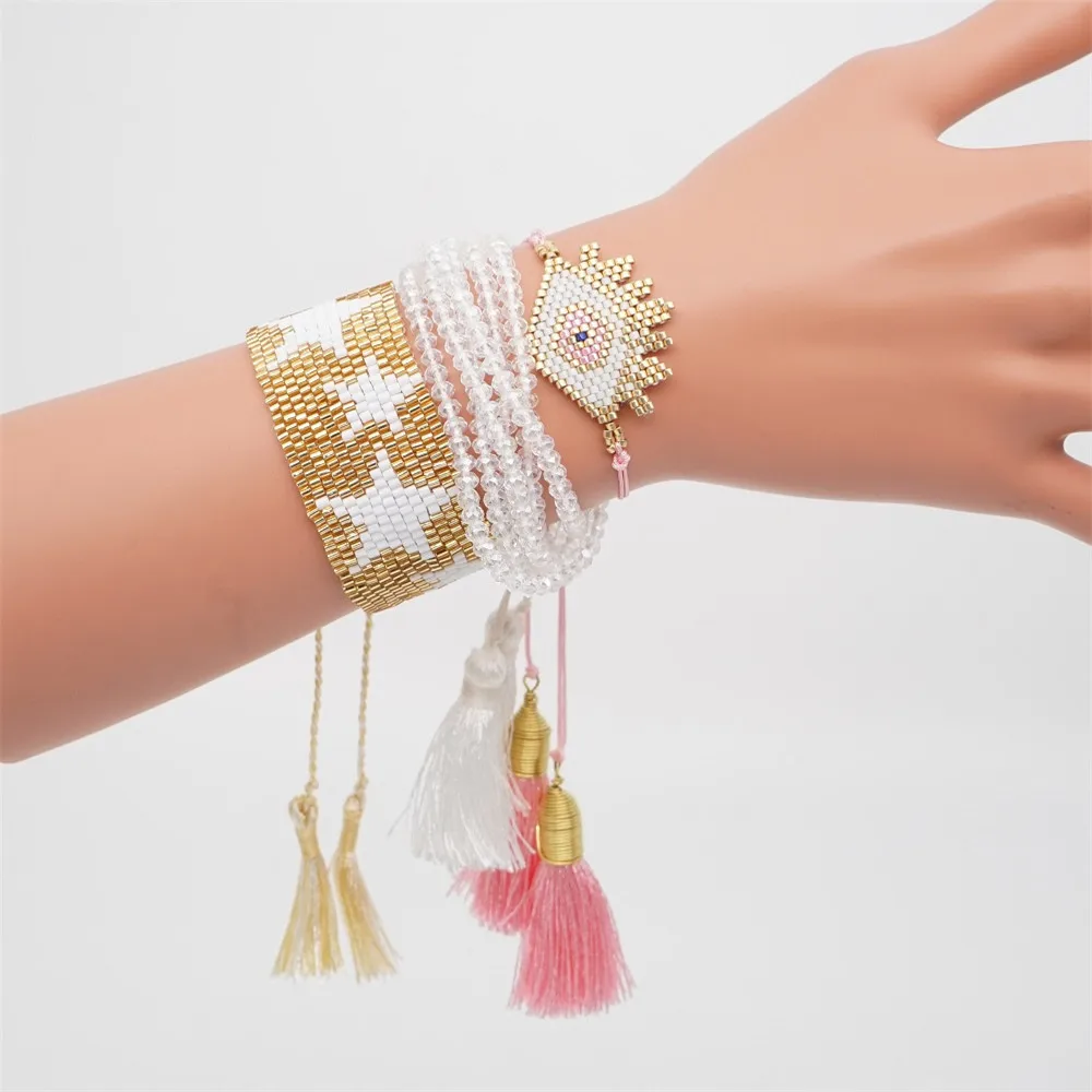 A MIYUKI браслет evil eye Boho Браслеты Женские Pulseras Mujer Moda богемный Летний Пляжный ювелирные изделия ручной работы бисер для плетения - Окраска металла: A