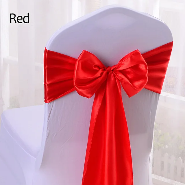 1pc Satin Chair Sash Bow Ties Bands For Hotel Banquet Wedding Party Decoration Red/Blue/Yellow Multi Color 16*275cm Red