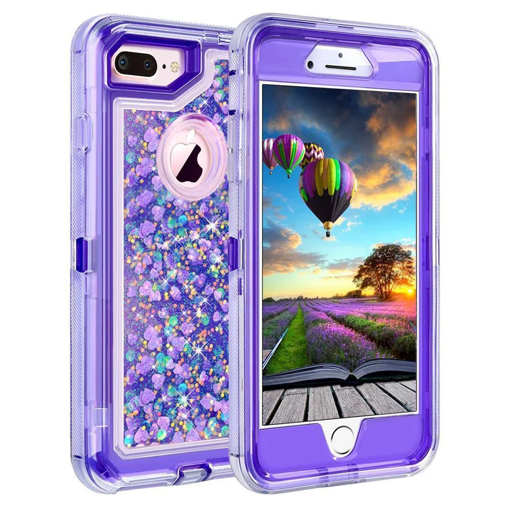 Гибридный 3D Блестящий Защитный чехол для iPhone 8 6 6S 7 Plus X XS Max 11 Pro Max XR Ten Dynamic Quicksand противоударный чехол для телефона s - Цвет: Purple
