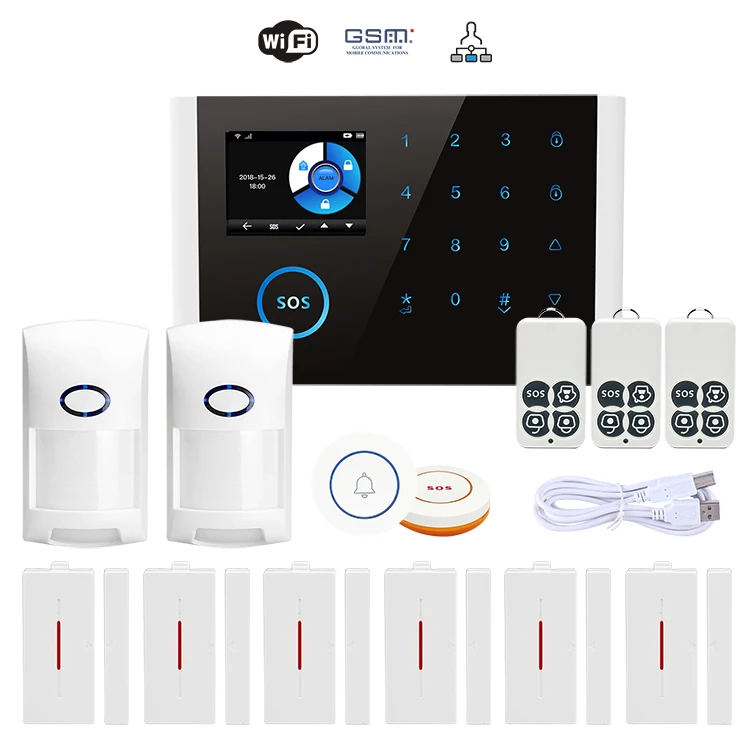 

2.4 inch WIFI GSM GPRS Alarm system APP Remote Control RFID card Arm Disarm with color screen SOS button Languages switchable