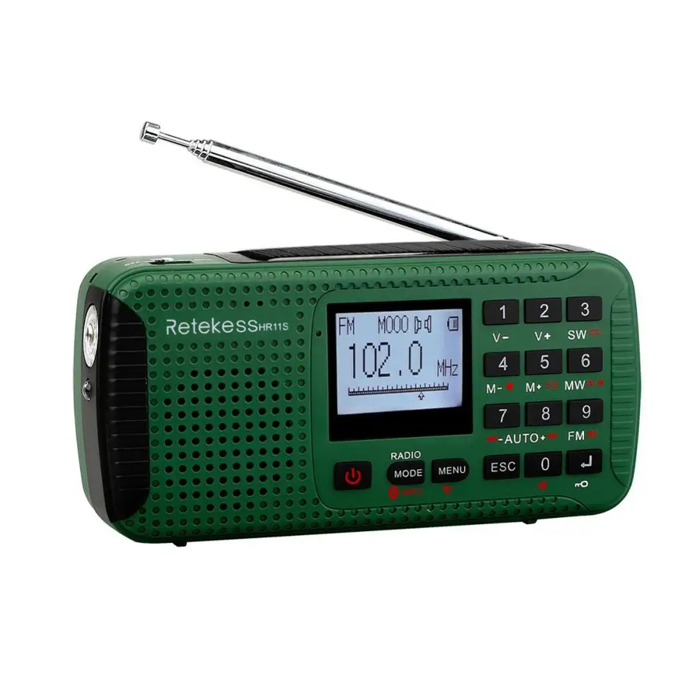

Retekess HR11S Emergency Radio Hand Crank Solar Radio FM/MW/SW Bluetooth Speaker MP3 Player Digital Recorder Portable Radio