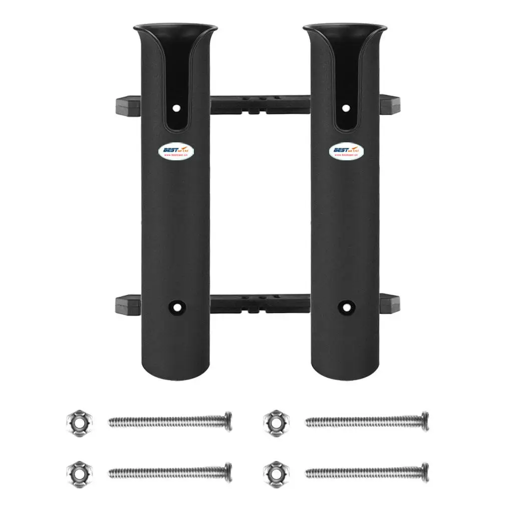 2 Tube Wall Mounted Fishing Rod Holders Tubes Links Fishing Rod Frame Rack  Rests with Screws, Black