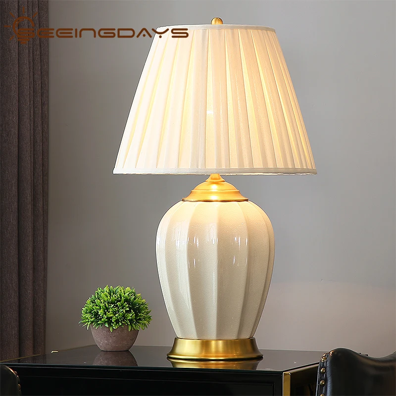 Simple Modern Chinese Ceramic Table Lamp Bedroom Bedside Lamp Household American Living Room Decorative Table Lamp