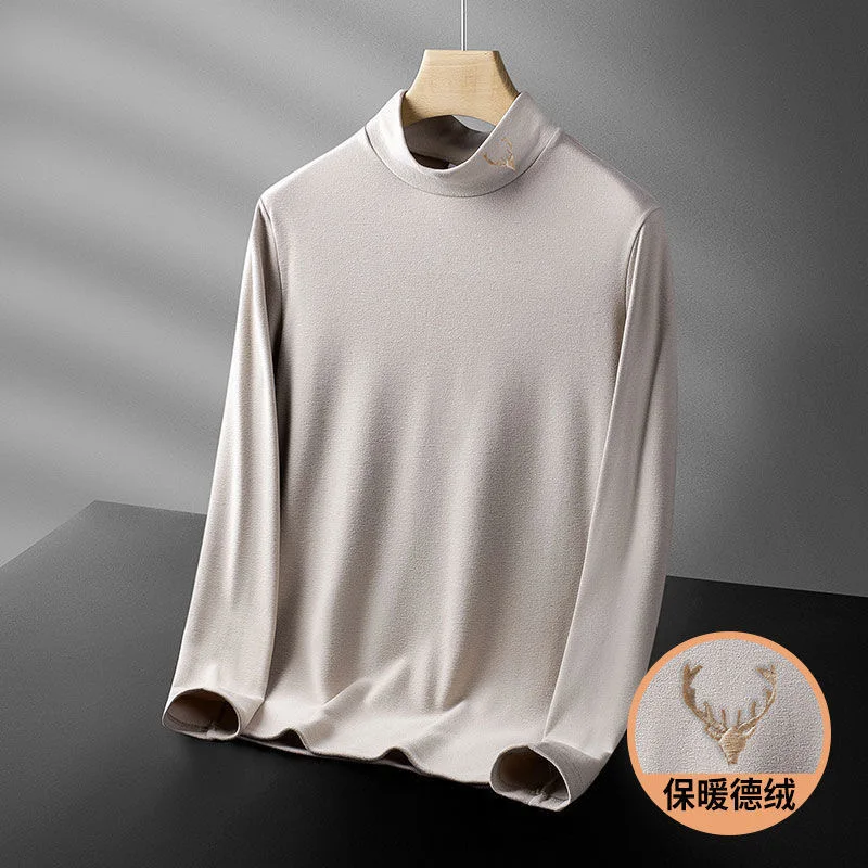 

Men Thermal Underwear Turtleneck Tops Spring Autumn Bottoming Long Sleeves High Elastic T Shirts Solid Casual Pullovers