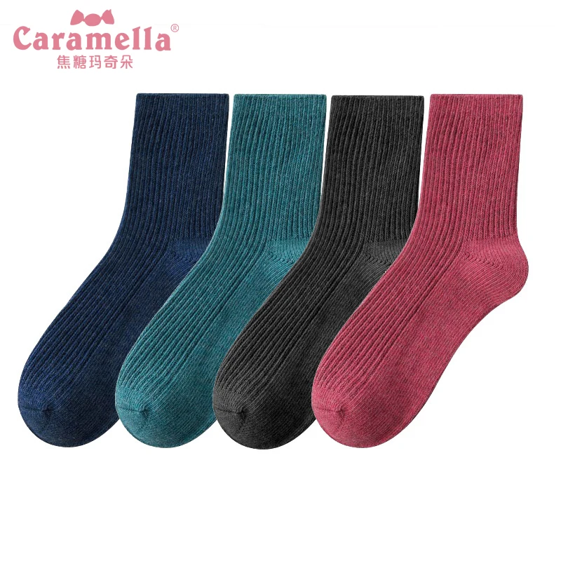 

Caramella 4Pairs/Lot Fall Spring Women Socks Combed Cotton Soft Breathable Sokken Vrouwen Calcetines Algodon Mujer Calzini Donna