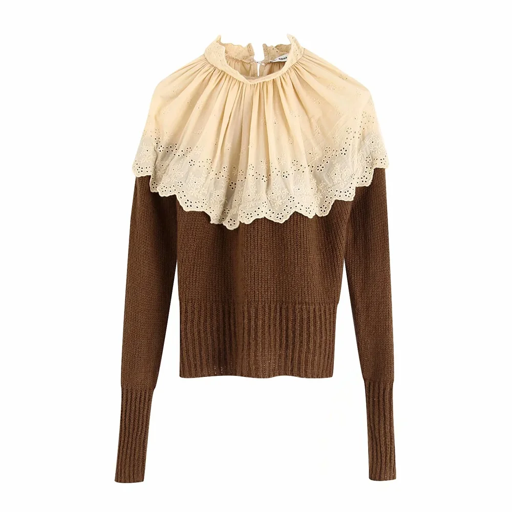 

Autumn 2019 Women's Wear New Style Fashion Round-necked Long-sleeved Small Fragrance Embroidery Stitching Knitted Shirt 06771108
