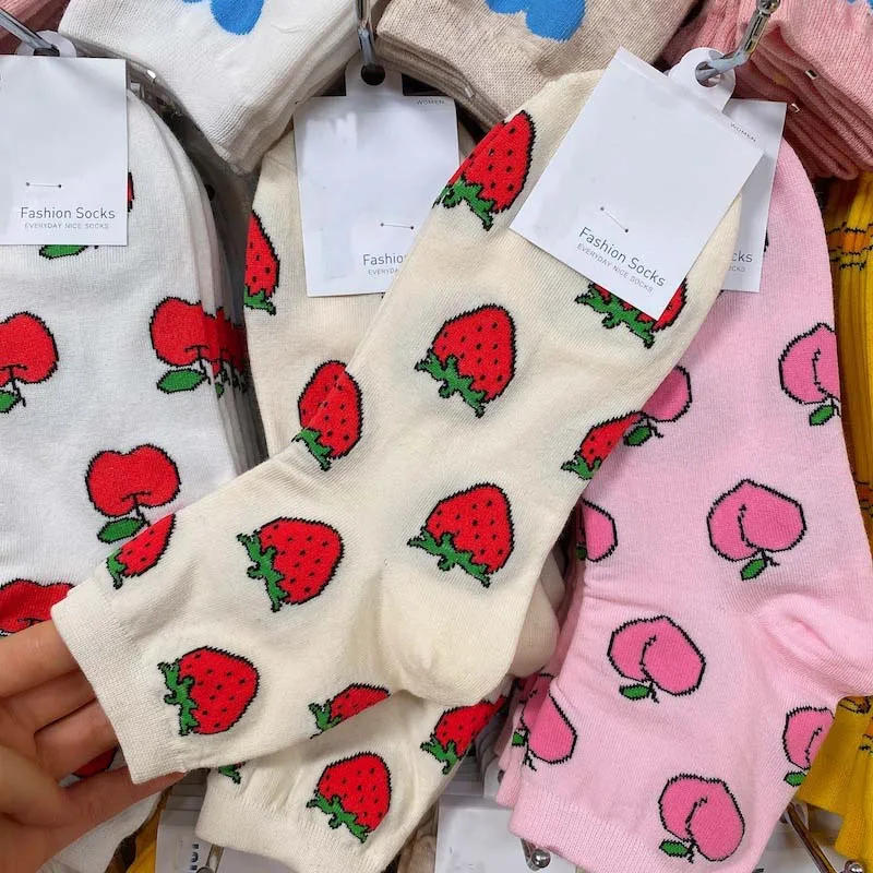Japanse Creatieve Grappige Sokken Vrouwen Katoen Fruit Perzik Aardbei  Banaan Cherry Pizza Ei Ontwerp Gelukkig Leuke Sokken Skarpetki|Socks| -  AliExpress