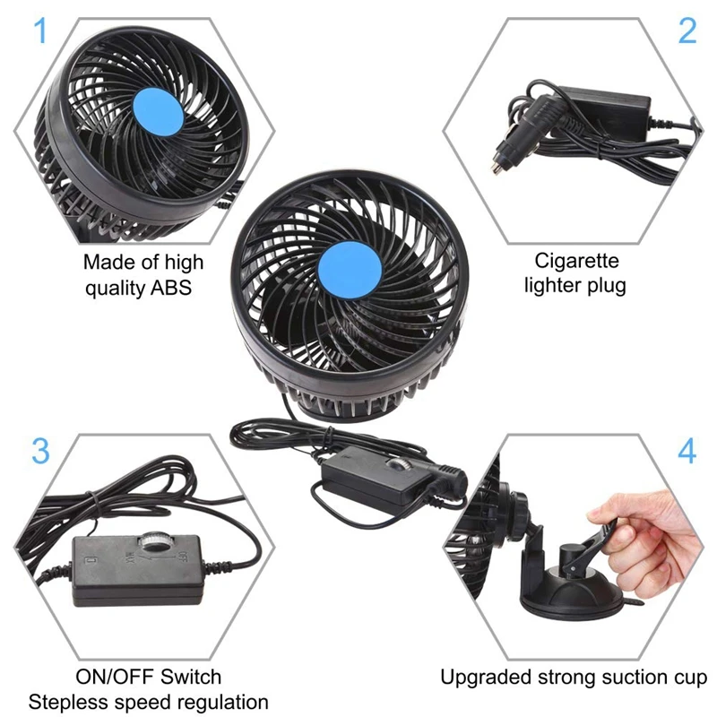 Автомобильный Вентилятор, установка вентилятора на присоске, автомобильный охлаждающий вентилятор, Мощный Тихий с бесступенчатой скоростью, вращающийся на 12 В, автомобильные вентиляторы, прикуриватель