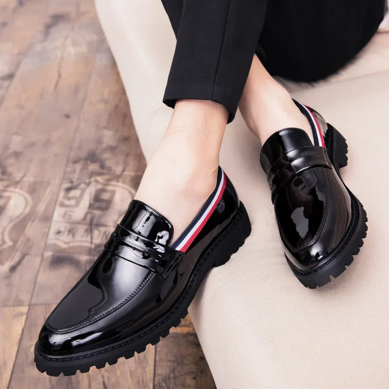 

England Small Leather Shoes Men's Korean-style Trend Pointed-Toe Casual Students Versatile Slip-on Patent Leather Bright Surface