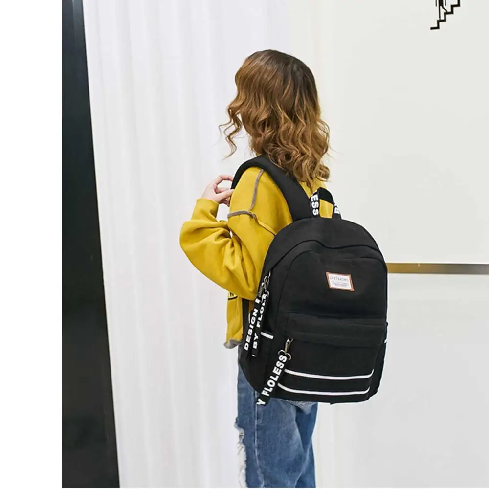 

Fashion Black Women Computer Backpack Bag Solid Color School Bag For Teenage Girl Children Backpacks Travel Bag