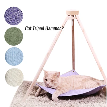 

Cats Linen Mat Cushion Pet Cat Lounger Simple Tripod Cats Puppy Dogs Hammock Cat Lazy Bed House Hammock Cottages