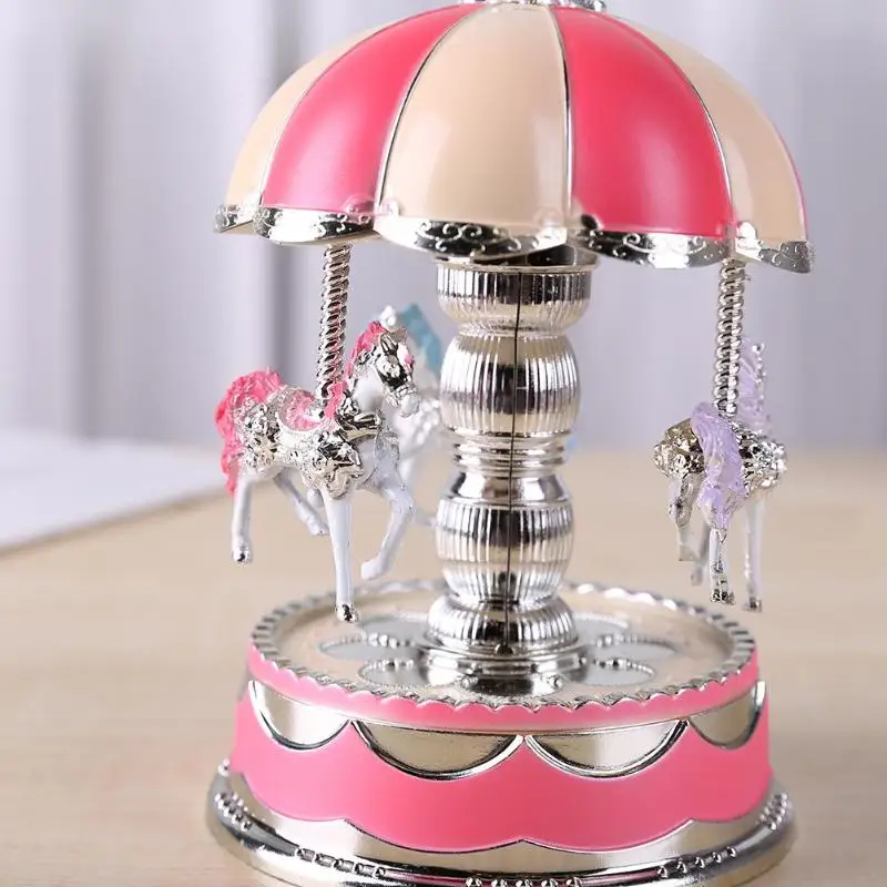 Креативный светодиодный музыкальная шкатулка Merry-Go-Round, детская игрушка, Деревянный Музыкальный Чехол с лошадью