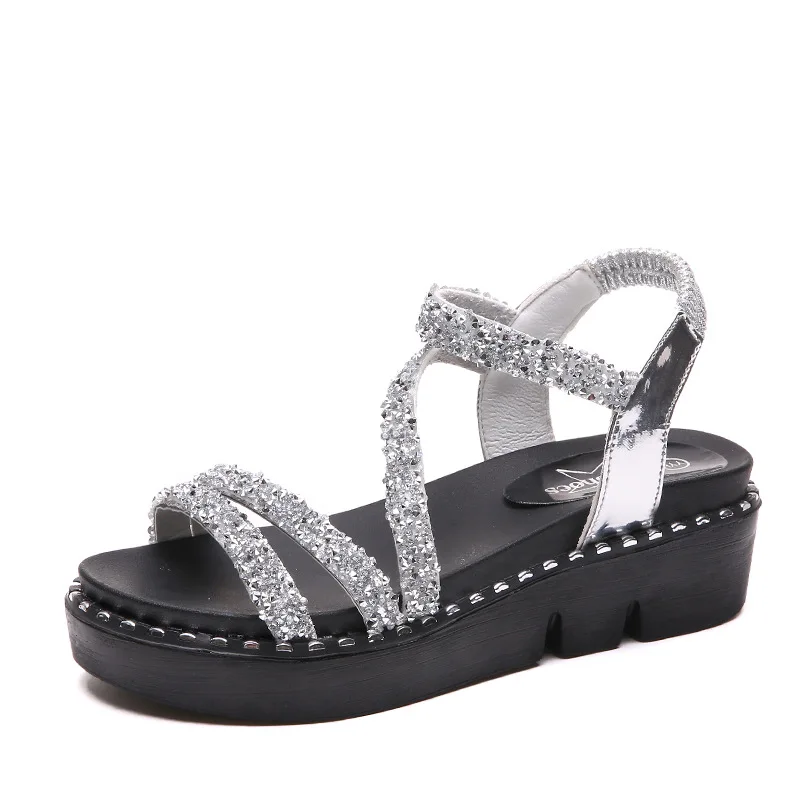 

Women shoes 2019 women sandals summer new style open-toe rhinestone rivet sandals fashion wild Roman shoes NWLX012