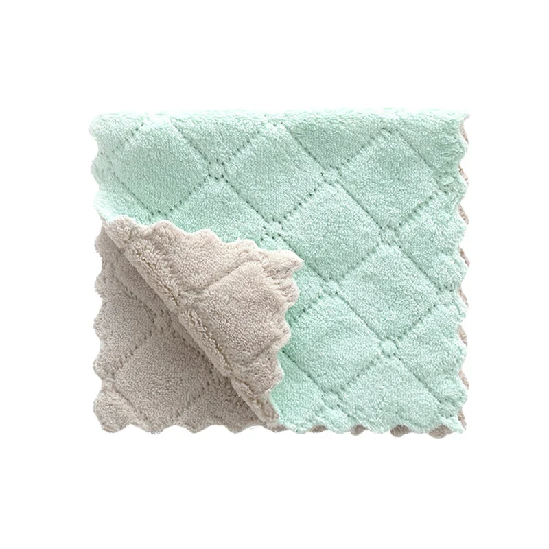 Green 1 pcs Double-sided Towels Strong Absorbent Soft Scouring Pad Kitchen Cleaning Dish Towel Dry And Wet Household Cleaning Cloth - Цвет: Green