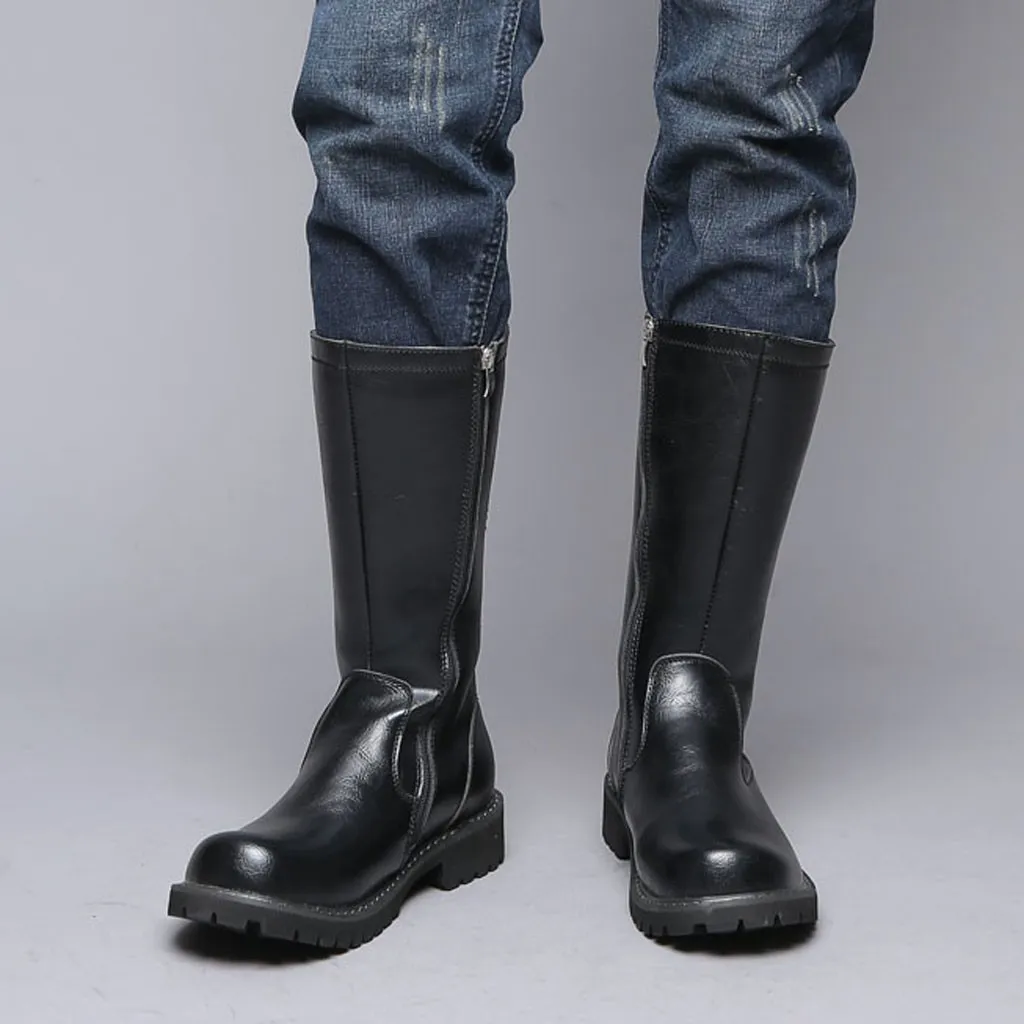 Армейские ботинки; мужские мотоциклетные ботинки до середины икры; уличные Нескользящие кожаные ботинки; зимние ботинки в стиле панк; Сапоги для снежной погоды
