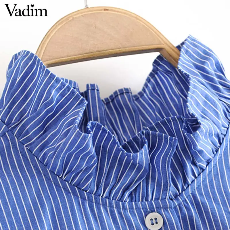 Vadim Женская стильная блузка в полоску с плиссированным воротником негабаритная рубашка с длинными рукавами женские модные свободные длинные Стильные топы LB428