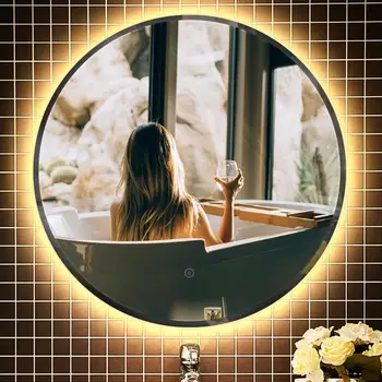 

Smart Makeup Mirror LED Bathroom Mirro Beveled Edge Warm White Round Bathroom Mirror Anti Fog Mirrorr HWC
