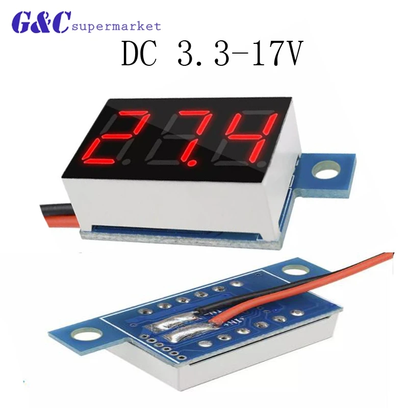 Mini Voltmeter Voltage Indicator Panel Meter DC 3,3-17V Red for Lithium Batter