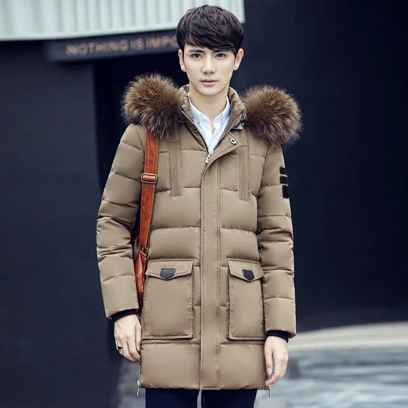 Winter Fashion down Jacket Men inflooring lian Cap Thick White ya rong ao New Style Mid-length New Style Korean-style Coat Men's